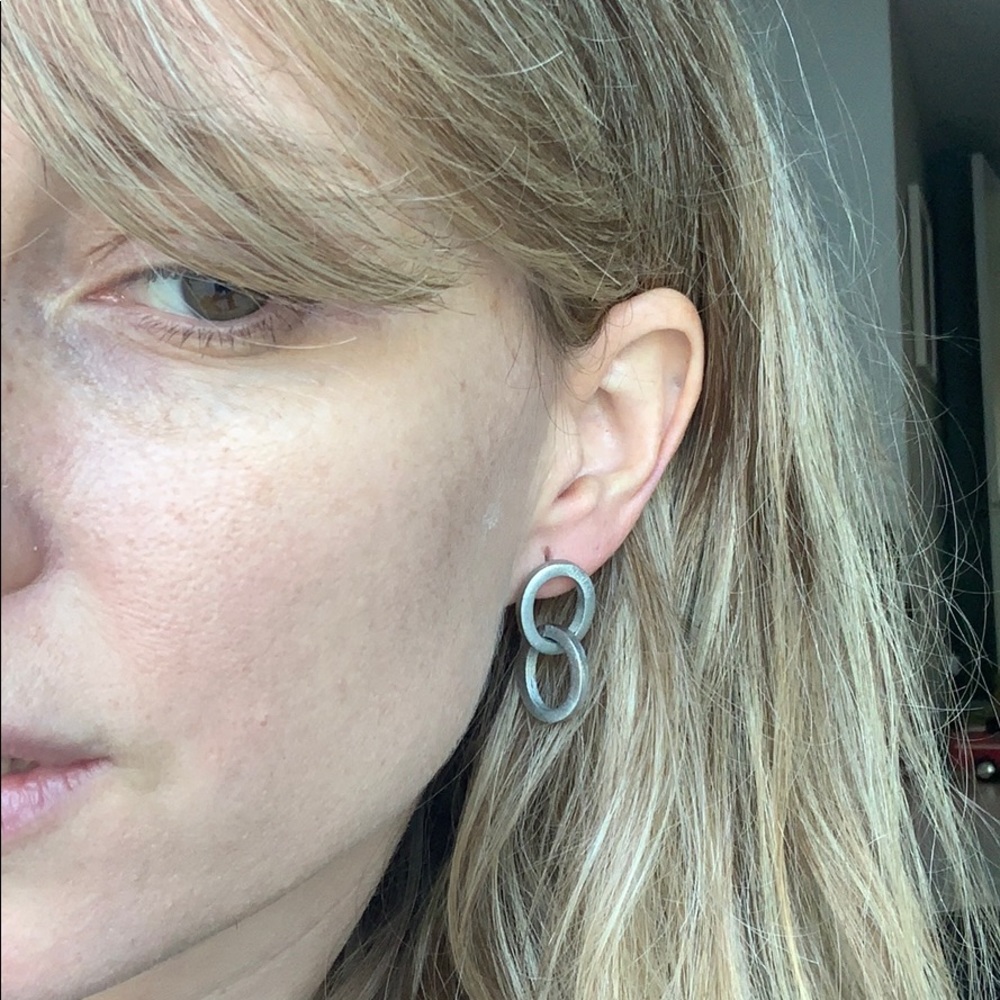 One of a kind circle earrings, brushed silver